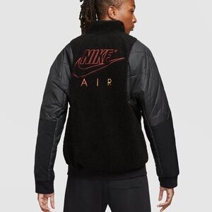 Nike Air Fleece Sherpa High Pile Quilted 1/2 Zip Pullover OG Jacket Black Large